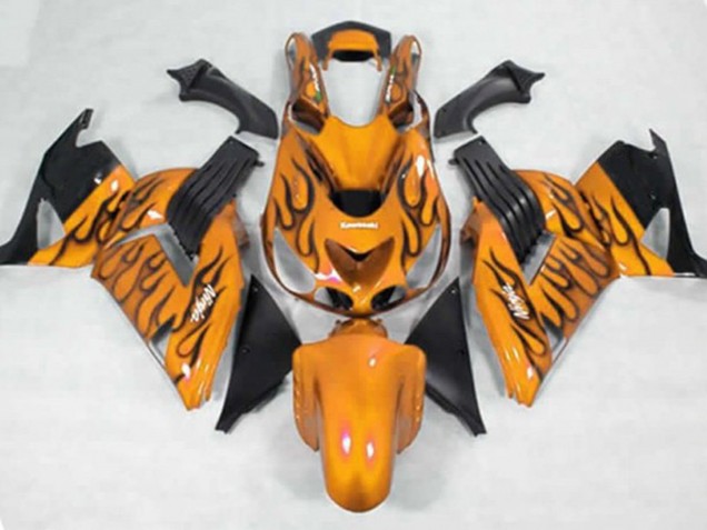 Online 2006-2011 Kawasaki ZX14R Fairings - Yellow Black Flame