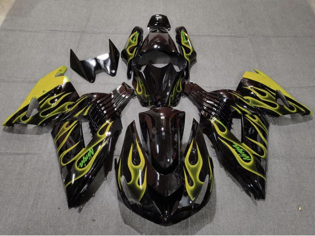 Online 2006-2011 Kawasaki ZX14R Fairings - Yellow Flame