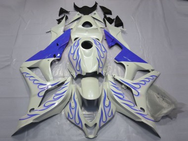 Online 2007-2008 Honda CBR600RR Fairings - Blue Flame on White