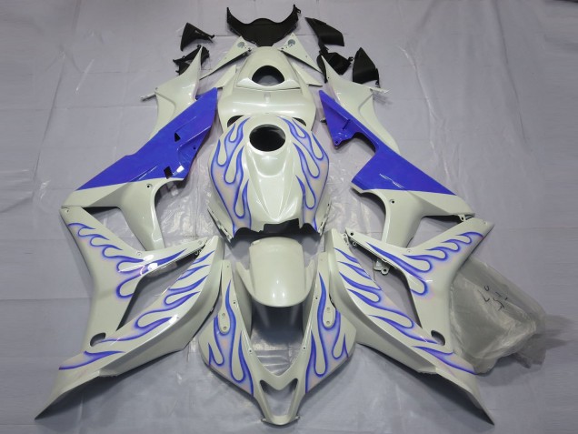 Online 2007-2008 Honda CBR600RR Fairings - Blue Flame on White Online 2007-2008 Honda CBR600RR Fairings - Blue Flame on White