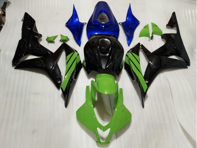 Online 2007-2008 Honda CBR600RR Fairings - Gloss Black & Green and Blue Accents Online 2007-2008 Honda CBR600RR Fairings - Gloss Black & Green and Blue Accents