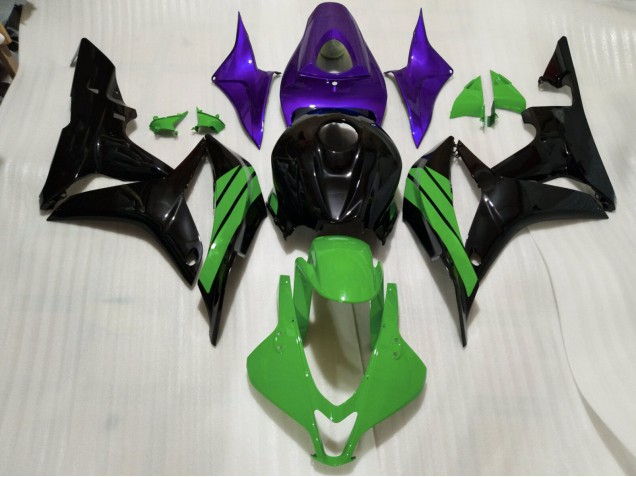 Online 2007-2008 Honda CBR600RR Fairings - Gloss Black & Green and Purple Accents Online 2007-2008 Honda CBR600RR Fairings - Gloss Black & Green and Purple Accents