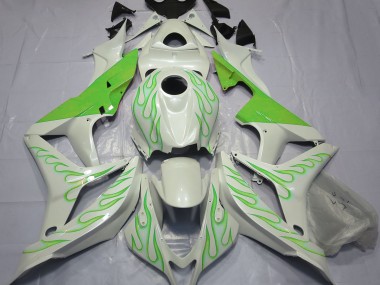 Online 2007-2008 Honda CBR600RR Fairings - Lime Green Flame on White