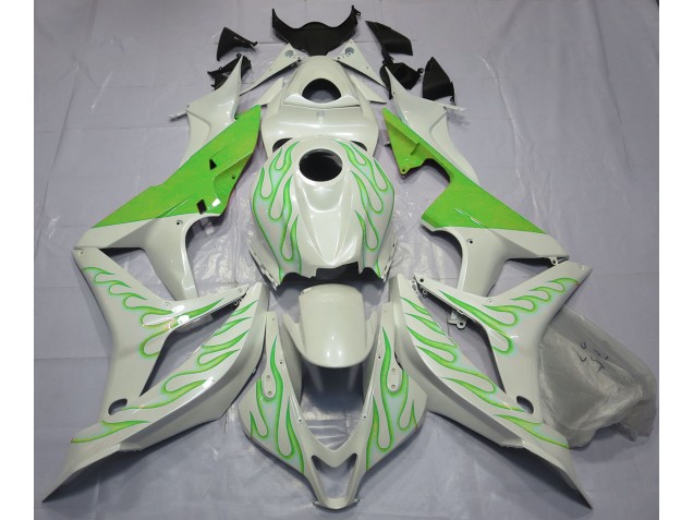 Online 2007-2008 Honda CBR600RR Fairings - Lime Green Flame on White Online 2007-2008 Honda CBR600RR Fairings - Lime Green Flame on White