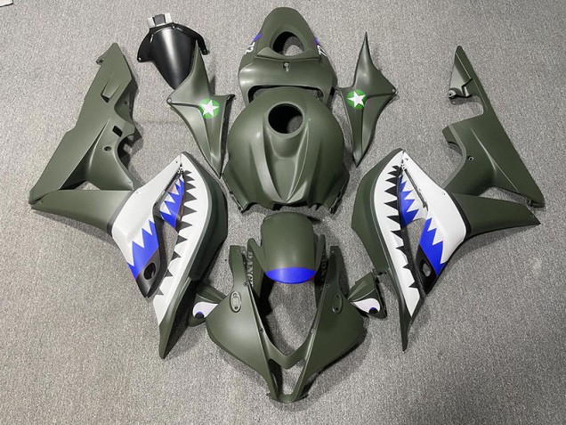 Online 2007-2008 Honda CBR600RR Fairings - Matte Green & Blue Shark Online 2007-2008 Honda CBR600RR Fairings - Matte Green & Blue Shark