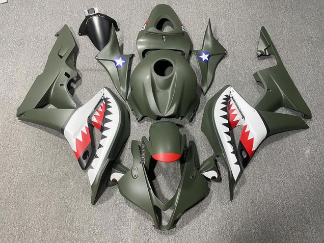 Online 2007-2008 Honda CBR600RR Fairings - Matte Green & Red Shark