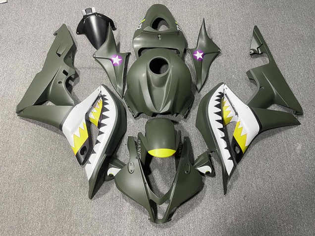 Online 2007-2008 Honda CBR600RR Fairings - Matte Green & Yellow Shark Online 2007-2008 Honda CBR600RR Fairings - Matte Green & Yellow Shark