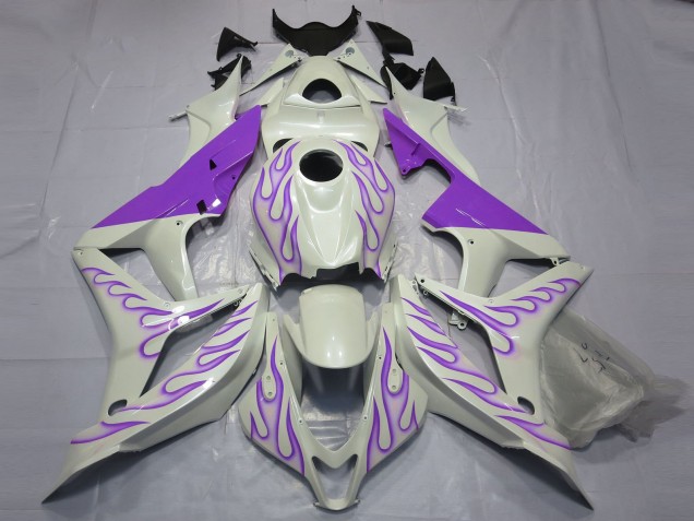 Online 2007-2008 Honda CBR600RR Fairings - Purple Flame on White
