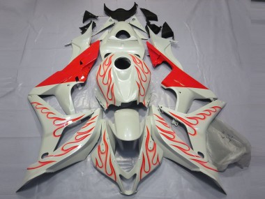 Online 2007-2008 Honda CBR600RR Fairings - Red Flame on White