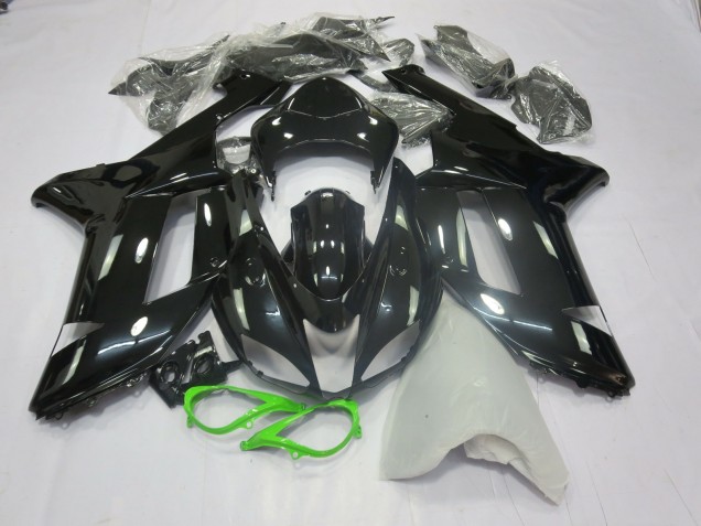 Online 2007-2008 Kawasaki ZX6R Fairings - Gloss Black Green Online 2007-2008 Kawasaki ZX6R Fairings - Gloss Black Green