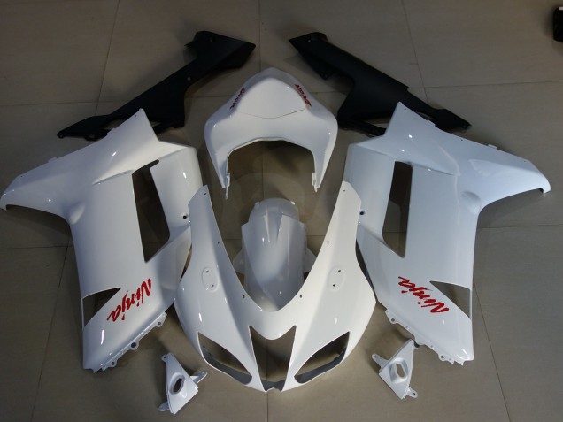 Online 2007-2008 Kawasaki ZX6R Fairings - Gloss White & Red Logos Online 2007-2008 Kawasaki ZX6R Fairings - Gloss White & Red Logos