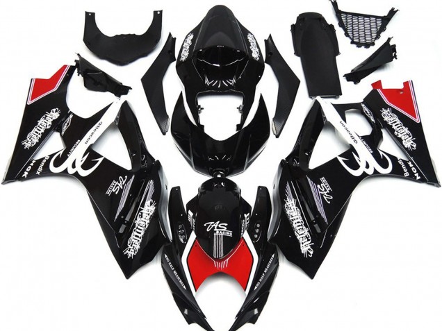 Online 2007-2008 Suzuki GSXR 1000 Fairings - Black and White with Red Skrib