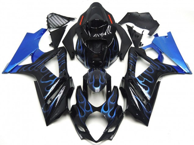 Online 2007-2008 Suzuki GSXR 1000 Fairings - Custom Blue and Black Flame