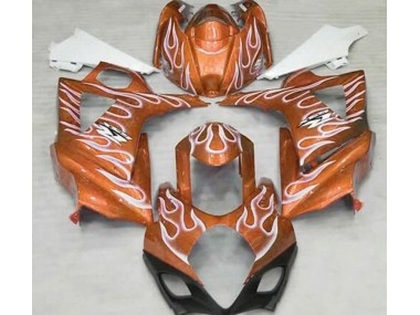 Online 2007-2008 Suzuki GSXR 1000 Fairings - Gloss Orange and White Flame