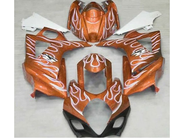 Online 2007-2008 Suzuki GSXR 1000 Fairings - Gloss Orange and White Flame