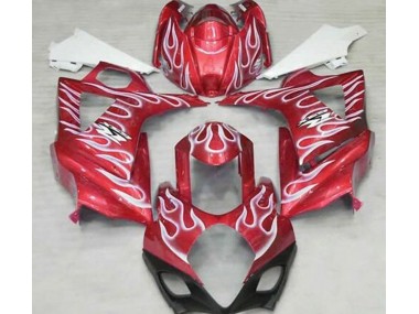 Online 2007-2008 Suzuki GSXR 1000 Fairings - Gloss Red and White Flame