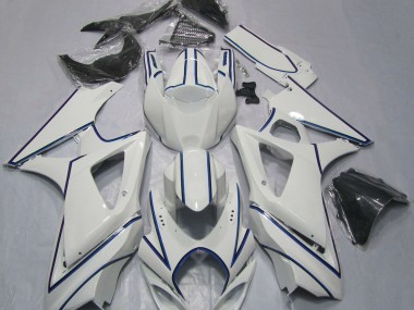Online 2007-2008 Suzuki GSXR 1000 Fairings - Gloss White Blue Pin Stripe