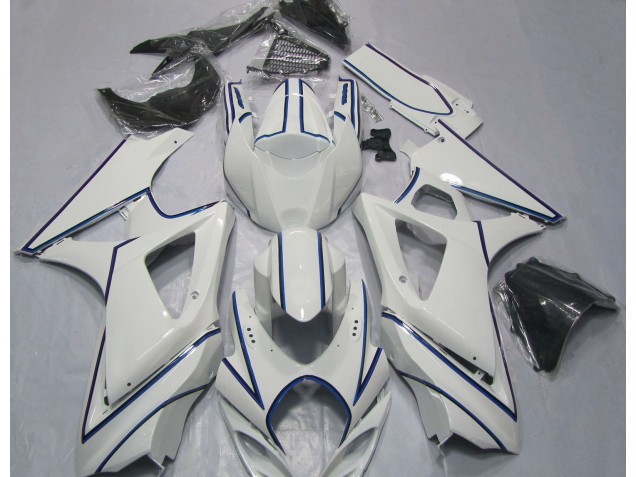 Online 2007-2008 Suzuki GSXR 1000 Fairings - Gloss White Blue Pin Stripe