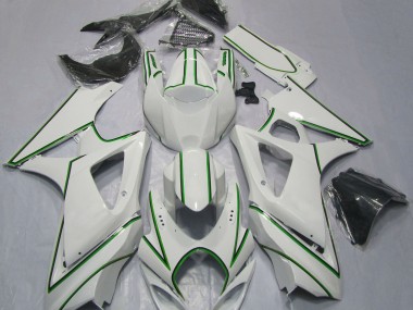 Online 2007-2008 Suzuki GSXR 1000 Fairings - Gloss White Green Pin Stripe