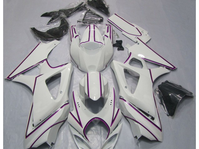 Online 2007-2008 Suzuki GSXR 1000 Fairings - Gloss White Pink Pin Stripe Online 2007-2008 Suzuki GSXR 1000 Fairings - Gloss White Pink Pin Stripe