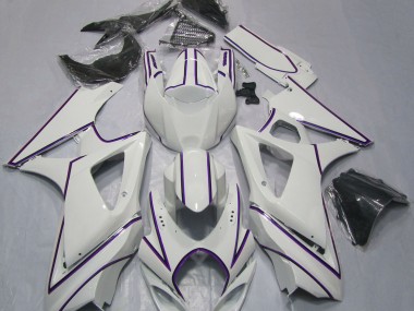 Online 2007-2008 Suzuki GSXR 1000 Fairings - Gloss White Purple Pin Stripe