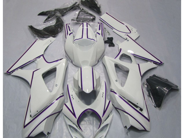 Online 2007-2008 Suzuki GSXR 1000 Fairings - Gloss White Purple Pin Stripe