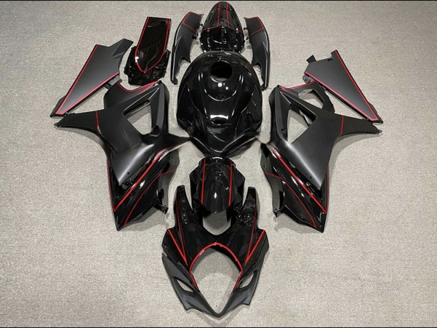 Online 2007-2008 Suzuki GSXR 1000 Fairings - Matte and Gloss Black & Red Trim Online 2007-2008 Suzuki GSXR 1000 Fairings - Matte and Gloss Black & Red Trim