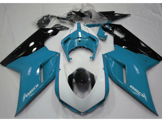 Online 2007-2012 Ducati 848 1098 1198 Fairings - Gloss Light Blue & White Online 2007-2012 Ducati 848 1098 1198 Fairings - Gloss Light Blue & White
