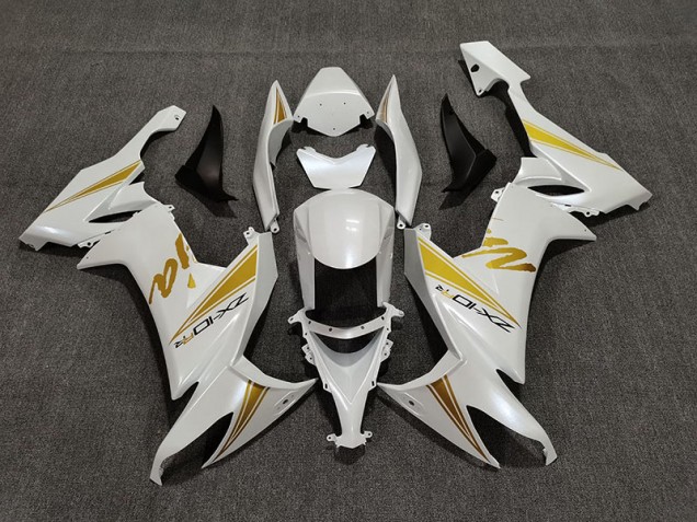 Online 2008-2010 Kawasaki ZX10R Fairings - Pearl White & Gold Online 2008-2010 Kawasaki ZX10R Fairings - Pearl White & Gold