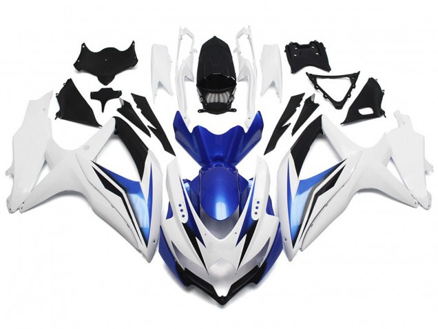 Online 2008-2010 Suzuki GSXR 600-750 Fairings - Gloss White With Silver and Blue Online 2008-2010 Suzuki GSXR 600-750 Fairings - Gloss White With Silver and Blue