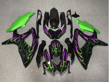 Online 2008-2010 Suzuki GSXR 600-750 Fairings - Green and Magenta Flame