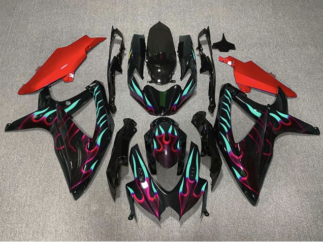 Online 2008-2010 Suzuki GSXR 600-750 Fairings - Red and Cyan Flame