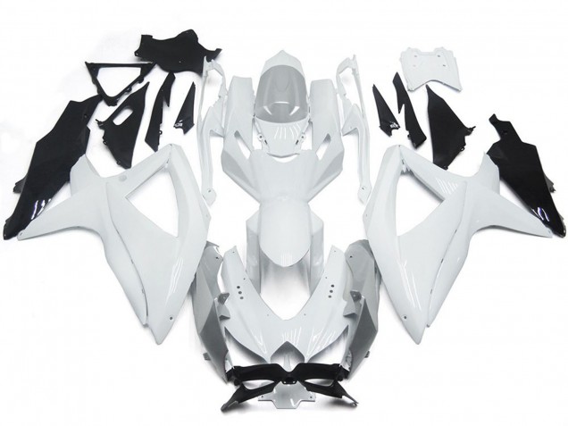 Online 2008-2010 Suzuki GSXR 600-750 Fairings - Shining Gloss White With Silver Online 2008-2010 Suzuki GSXR 600-750 Fairings - Shining Gloss White With Silver
