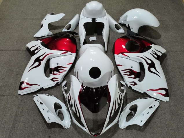 Online 2008-2019 Suzuki GSXR 1300 Fairings - Gloss White & Red Flame Online 2008-2019 Suzuki GSXR 1300 Fairings - Gloss White & Red Flame