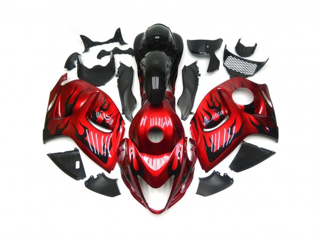 Online 2008-2019 Suzuki GSXR 1300 Fairings - Vibrant Red with Black Flames