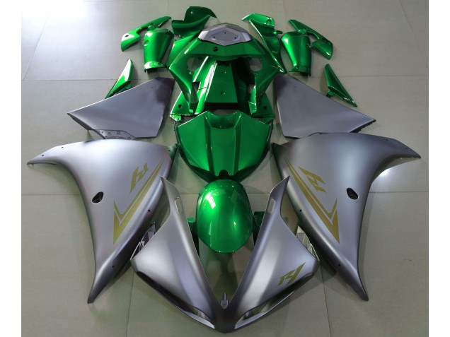 Online 2009-2012 Yamaha R1 Fairings - Matte Silver & Green Online 2009-2012 Yamaha R1 Fairings - Matte Silver & Green