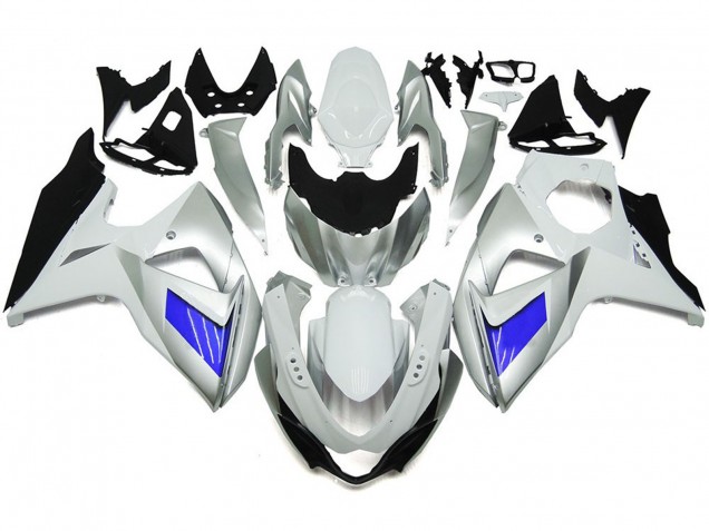 Online 2009-2016 Suzuki GSXR 1000 Fairings - Custom Silver and White with Black