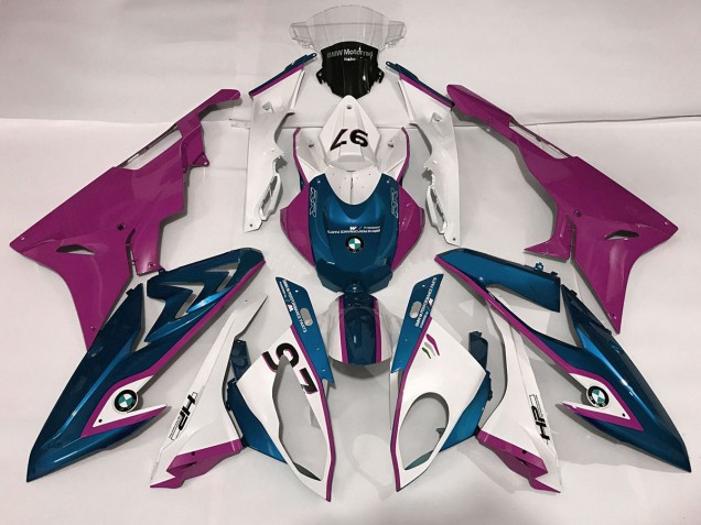 Online 2009-2018 BMW S1000RR Fairings - Gloss White & Pink and Blue Online 2009-2018 BMW S1000RR Fairings - Gloss White & Pink and Blue