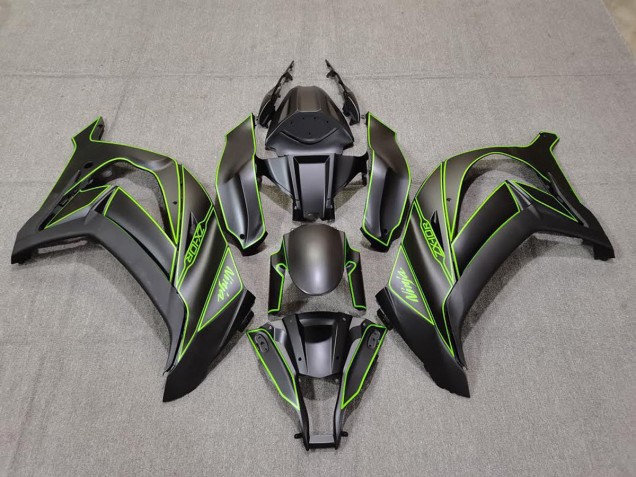 Online 2011-2015 Kawasaki ZX10R Fairings - Matte Black & Green Lining Online 2011-2015 Kawasaki ZX10R Fairings - Matte Black & Green Lining