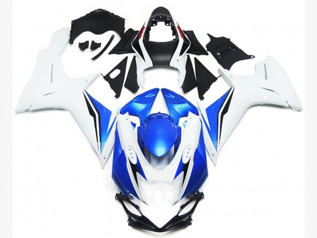 Online 2011-2020 Suzuki GSXR 600-750 Fairings - Gloss White and Blue Style Online 2011-2020 Suzuki GSXR 600-750 Fairings - Gloss White and Blue Style