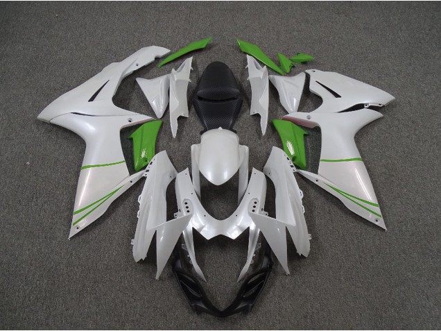 Online 2011-2020 Suzuki GSXR 600-750 Fairings - Pearl White and Green Online 2011-2020 Suzuki GSXR 600-750 Fairings - Pearl White and Green