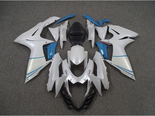 Online 2011-2020 Suzuki GSXR 600-750 Fairings - Pearl White and Light Blue