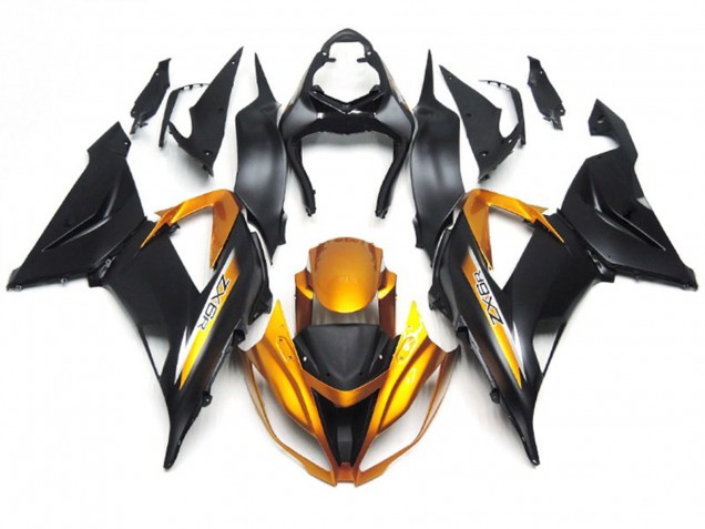 Online 2013-2018 Kawasaki ZX6R Fairings - Matte Black and Gold Online 2013-2018 Kawasaki ZX6R Fairings - Matte Black and Gold
